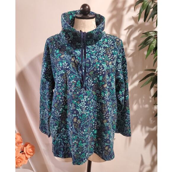 Talbots Tops - T by Talbots Floral Cowl Drawstring Sweatshirt Top Size 2XP Blue Stretch Cotton